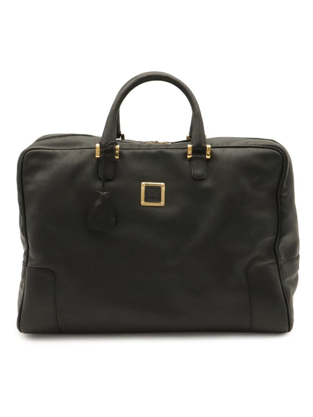 Loewe Anagram Boston Bag Purse Leather Black Gold
